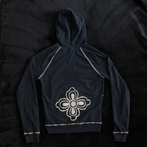 Pink Lotus Zip-Up Hoodie With Beaded Back Design - Picture 1 of 9